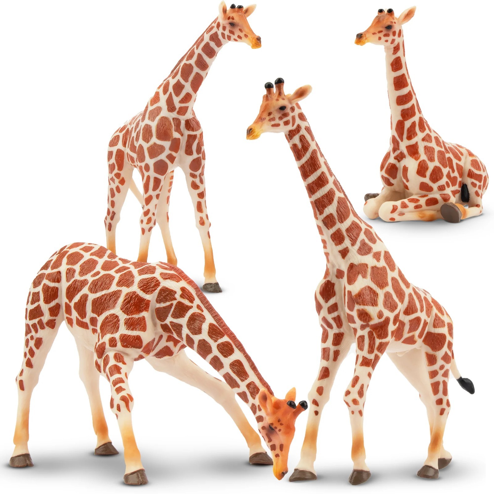 Toymany 4pcs Giraffe Animal Figurine Realistic Collectible Hand-painted Toy Set
