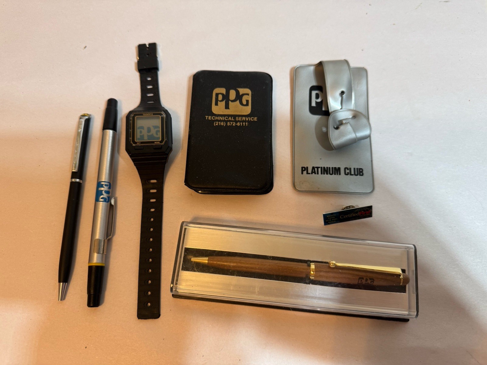 vintage PPG advertising lot pittsburgh paint watch pens luggage tags
