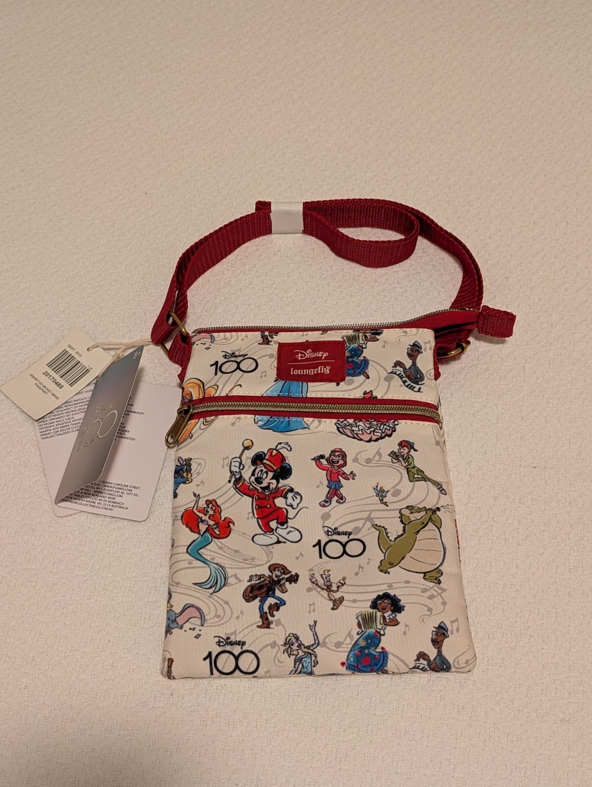New Loungefly Disney 100 Small Crossbody Bag Mickey Mouse Ariel Red Beige 2023