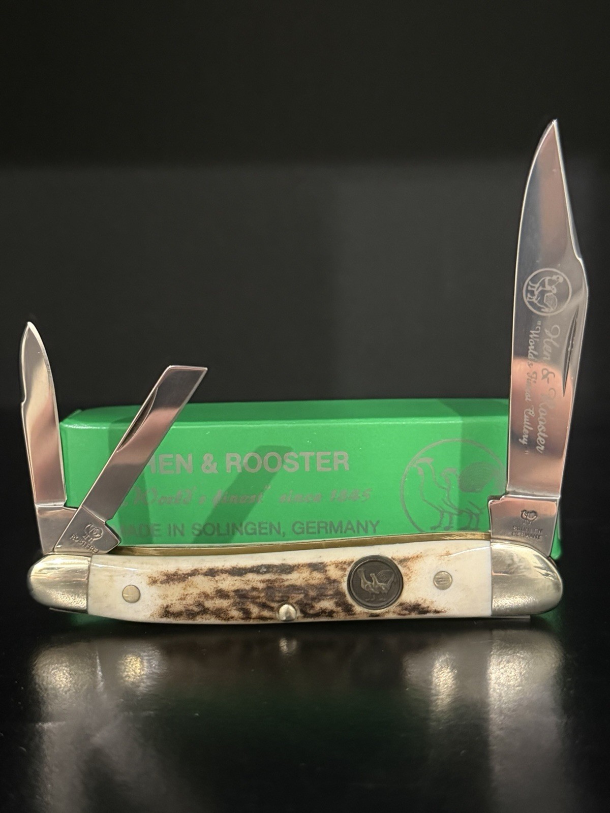 Hen & Rooster 323 DS 3 Blade Deer Stag Whittler Germany