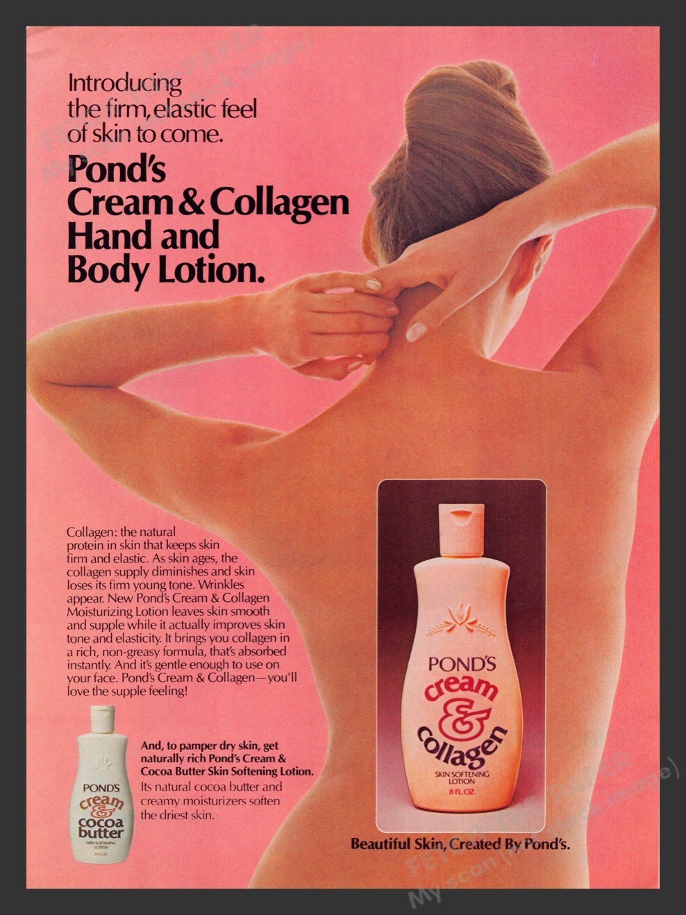 Pond’s Cream Collagen Hand Body Lotion Bare Back 1980s Print Advertisement 1984