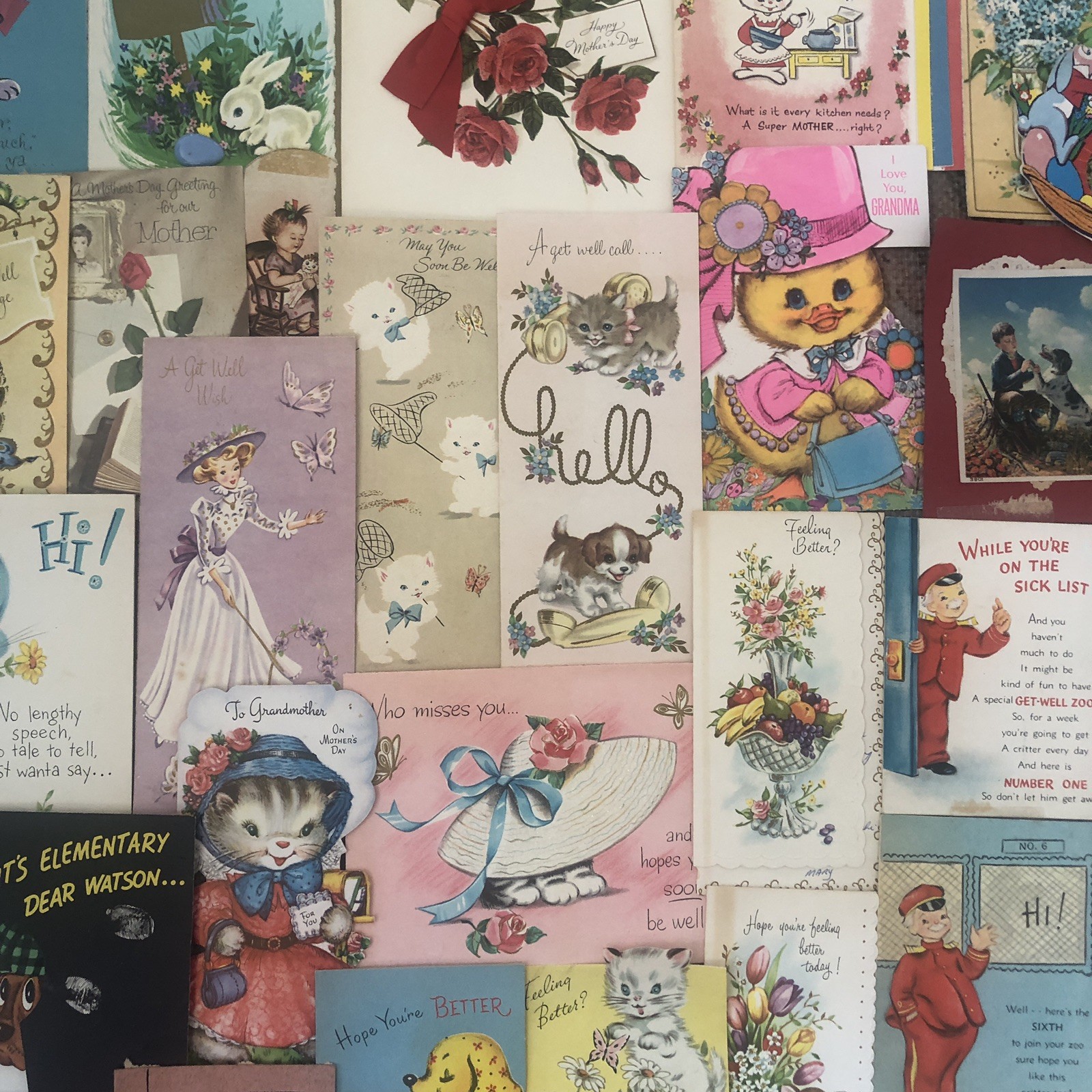 Vintage Greeting Cards 50s 60s Scrapbook Damage Lot of 110 Fronts Kids Birthday