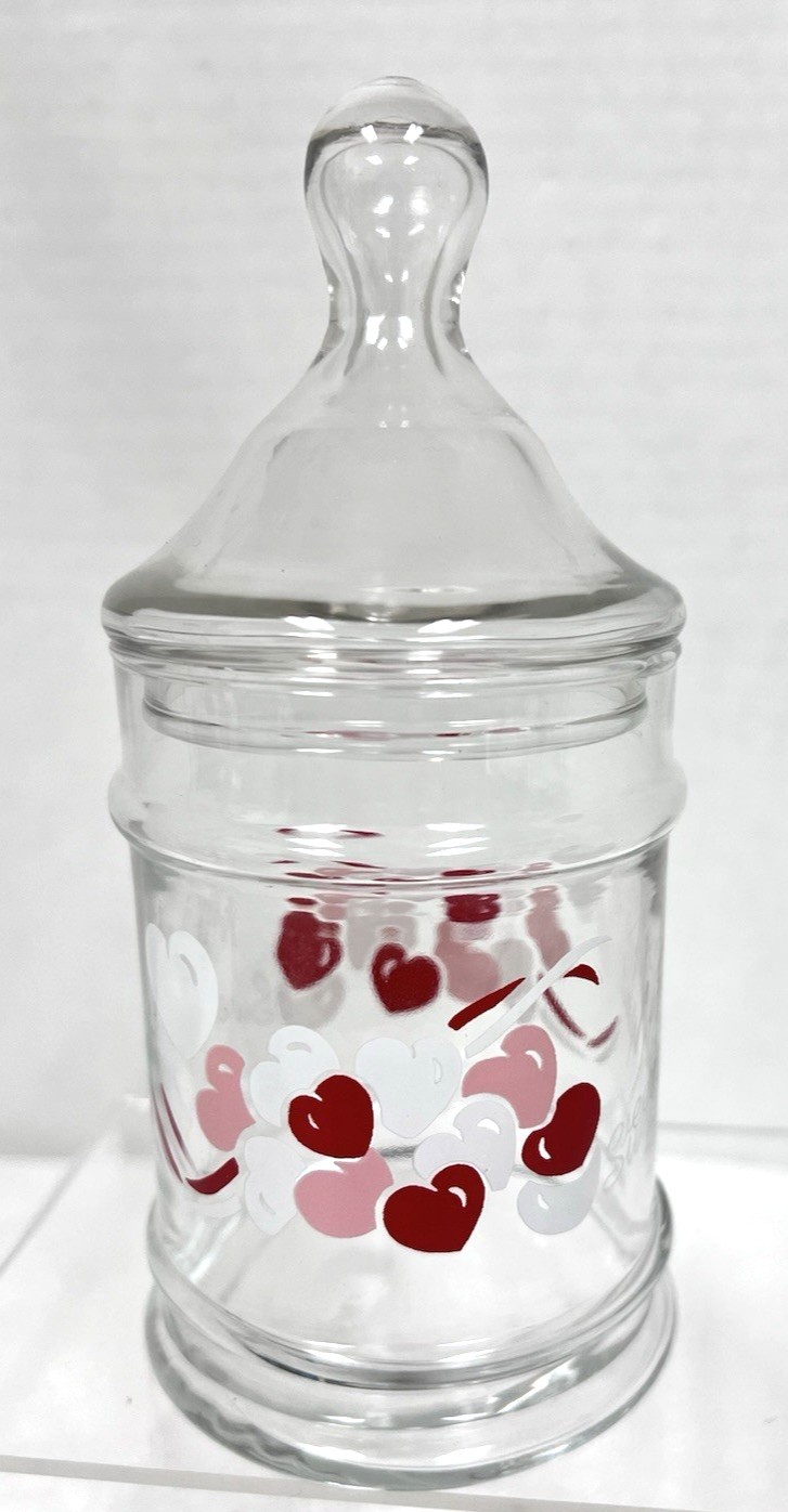 Vintage Valentines Day To My Sweetheart Glass Candy Jar 6 3/4 Inches Tall