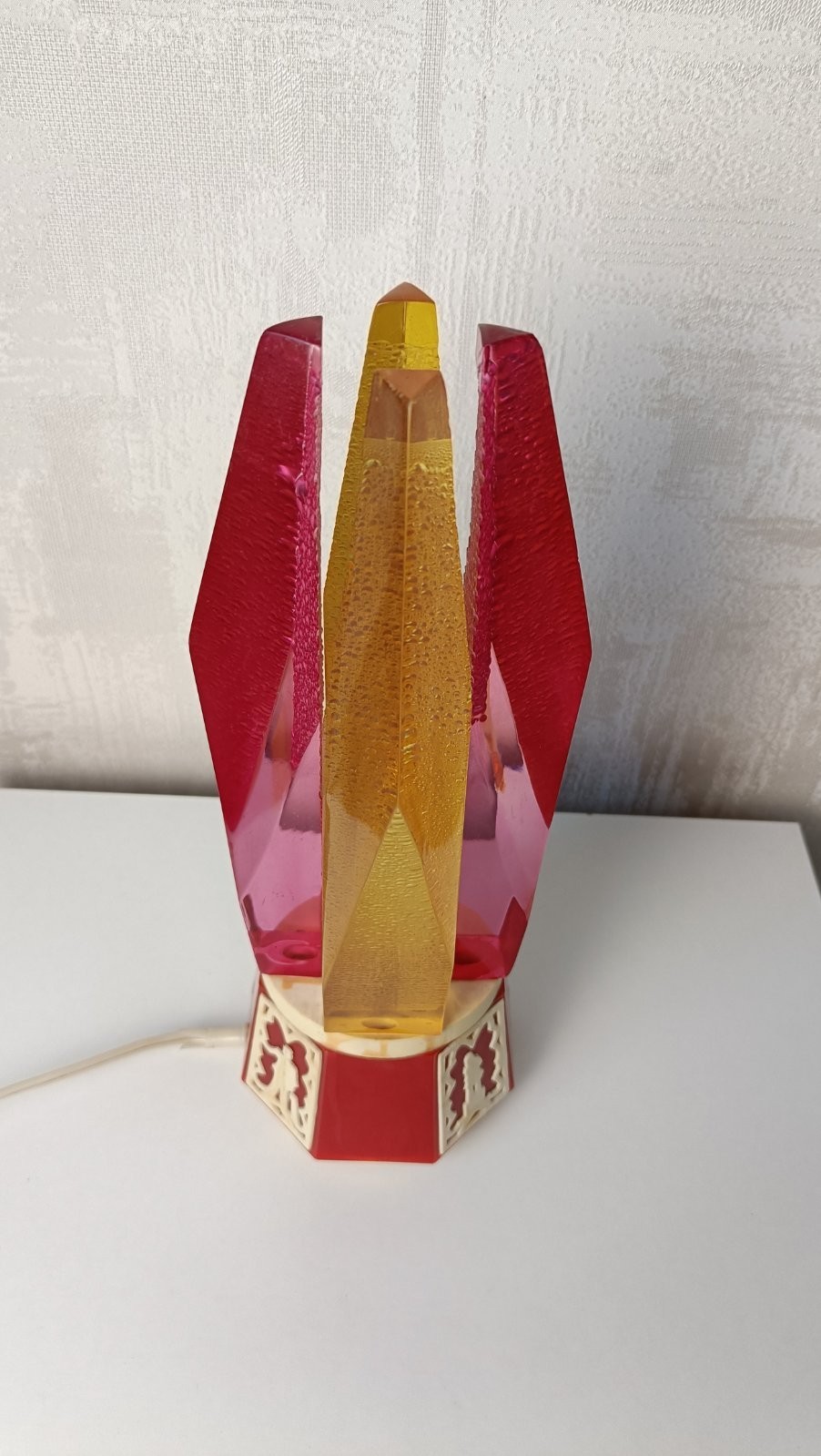Soviet Vintage USSR Rare Night Lamp Crystals Fire Falme 1970s Retro