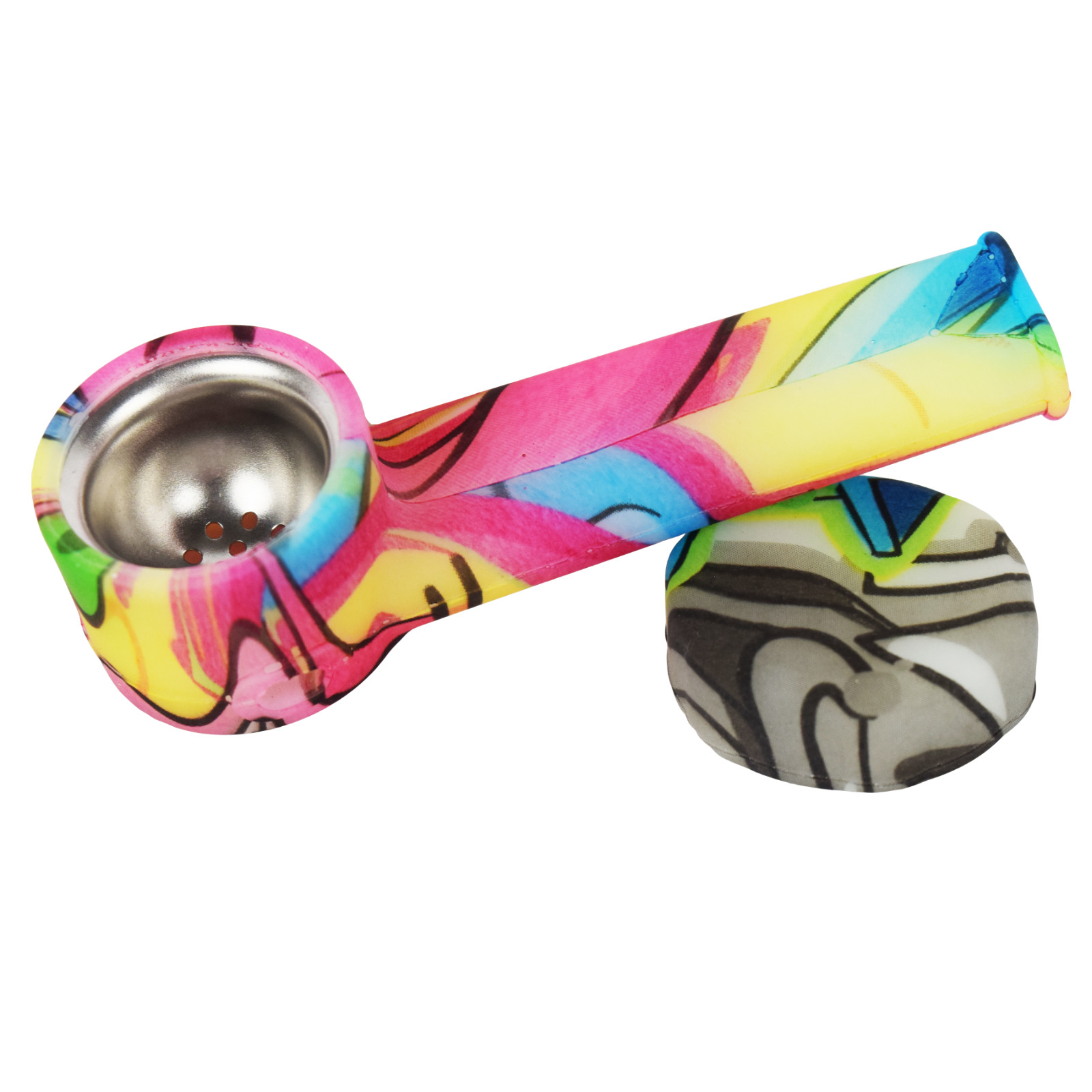 Glows in dark Silicone Smoking Pipe, Metal bowl & Cap Lid ~ Assorted ~ 3.5 inch.