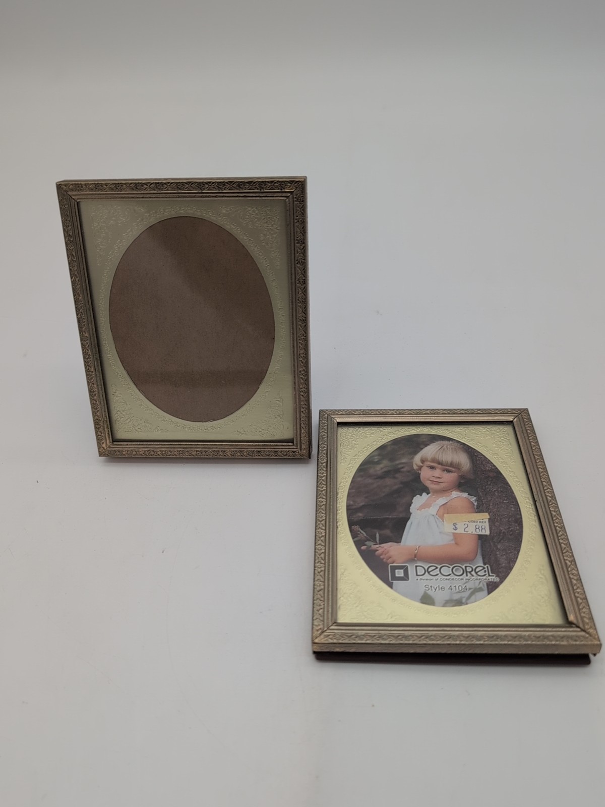 2- Vintage Decorel Etched Gold Metal Brass Picture Frame 3.5×4.5″ Photo Opening