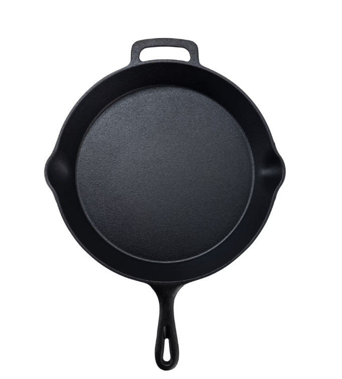12 Inch Cast Iron Skillet with Single Helper Spout Black Cookware