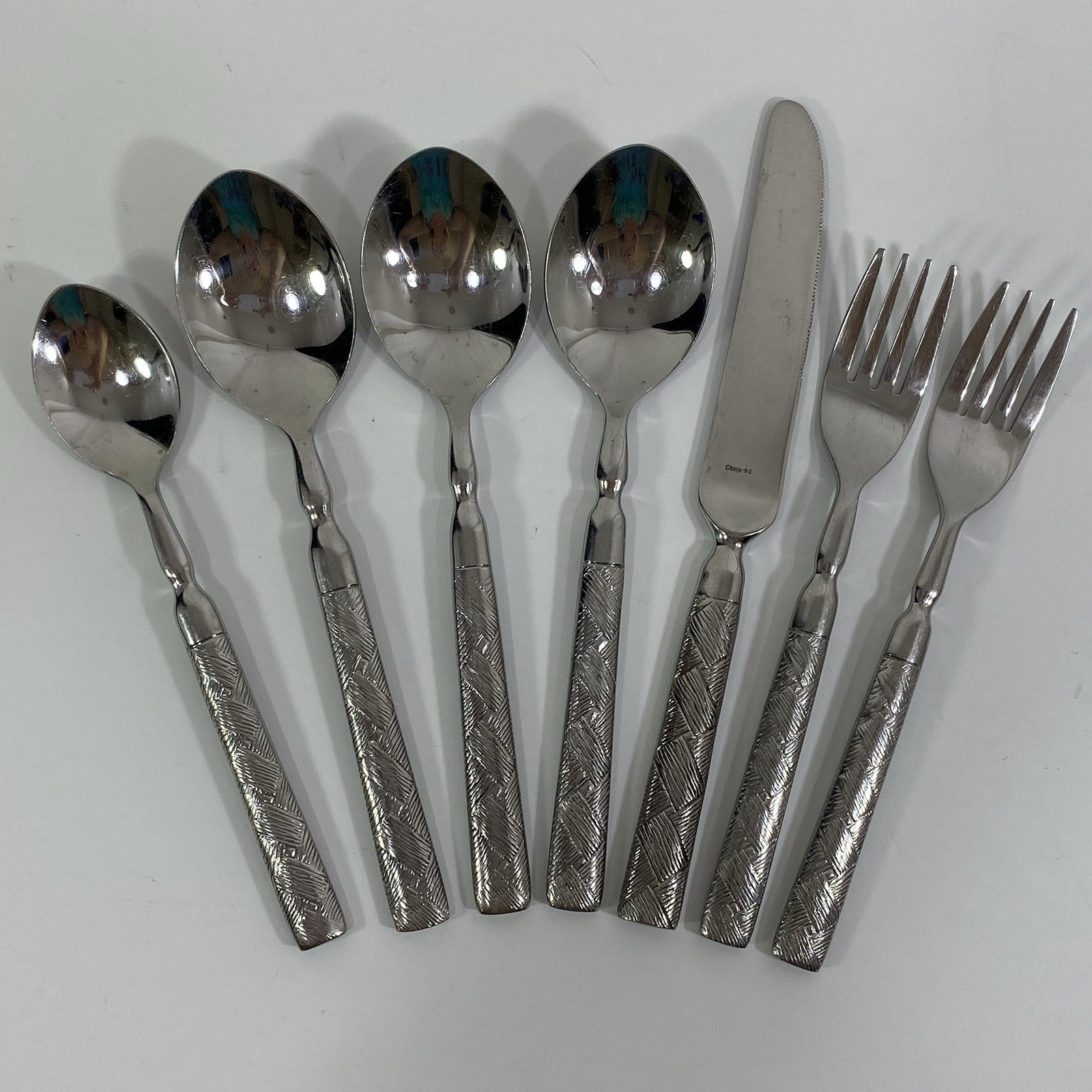 Hampton Silversmiths Stainless China Basket Weave 7 Pc Knife Fork Spoon Teaspoon
