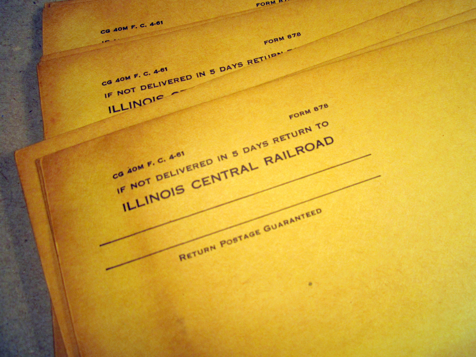 Illinois Central Railroad 1960’s Envelope Lot of 12 7-1/2 x 10 1/2 NOS Old RR