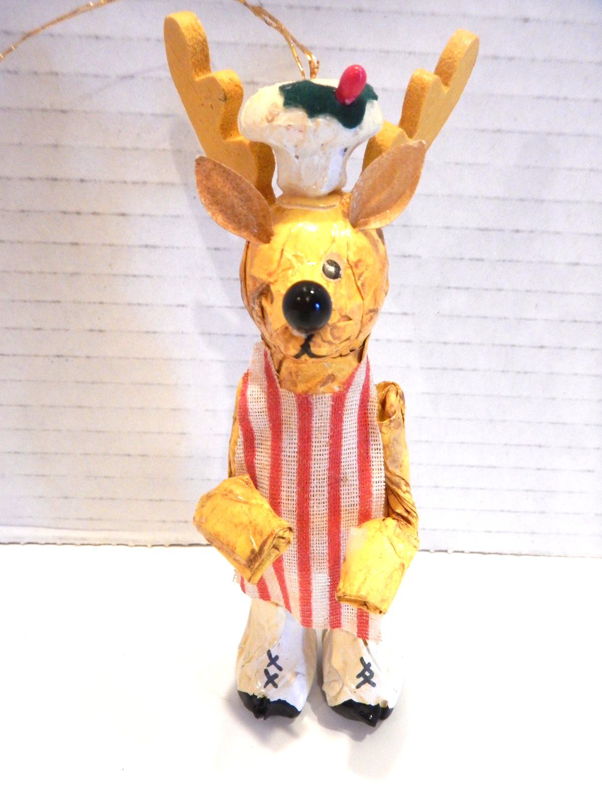 Vintage Paper Papier Mache Deer Christmas Ornament