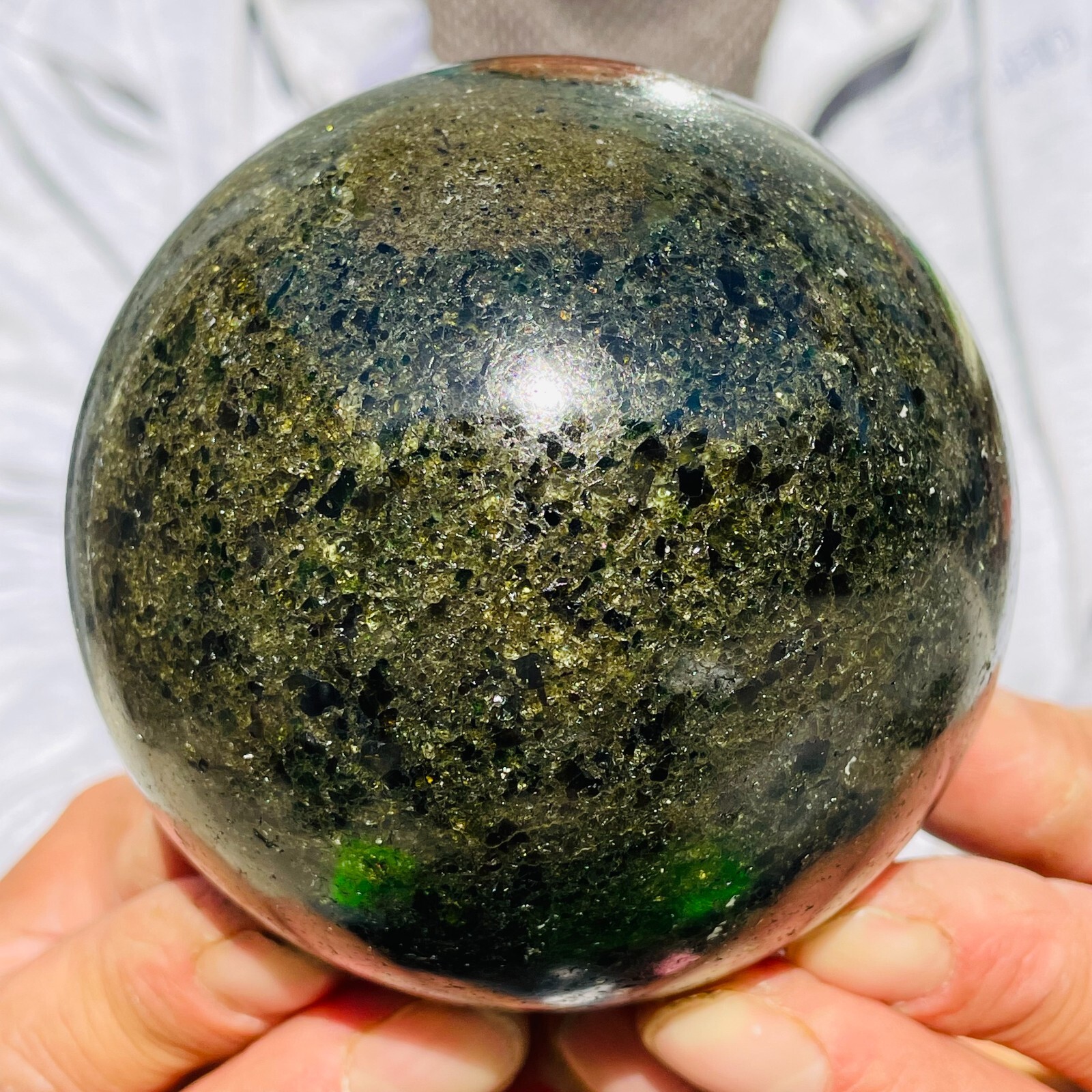 3.23lb Large Dark Green Olivine Peridot Crystals Sphere Gemstone Healing Reiki