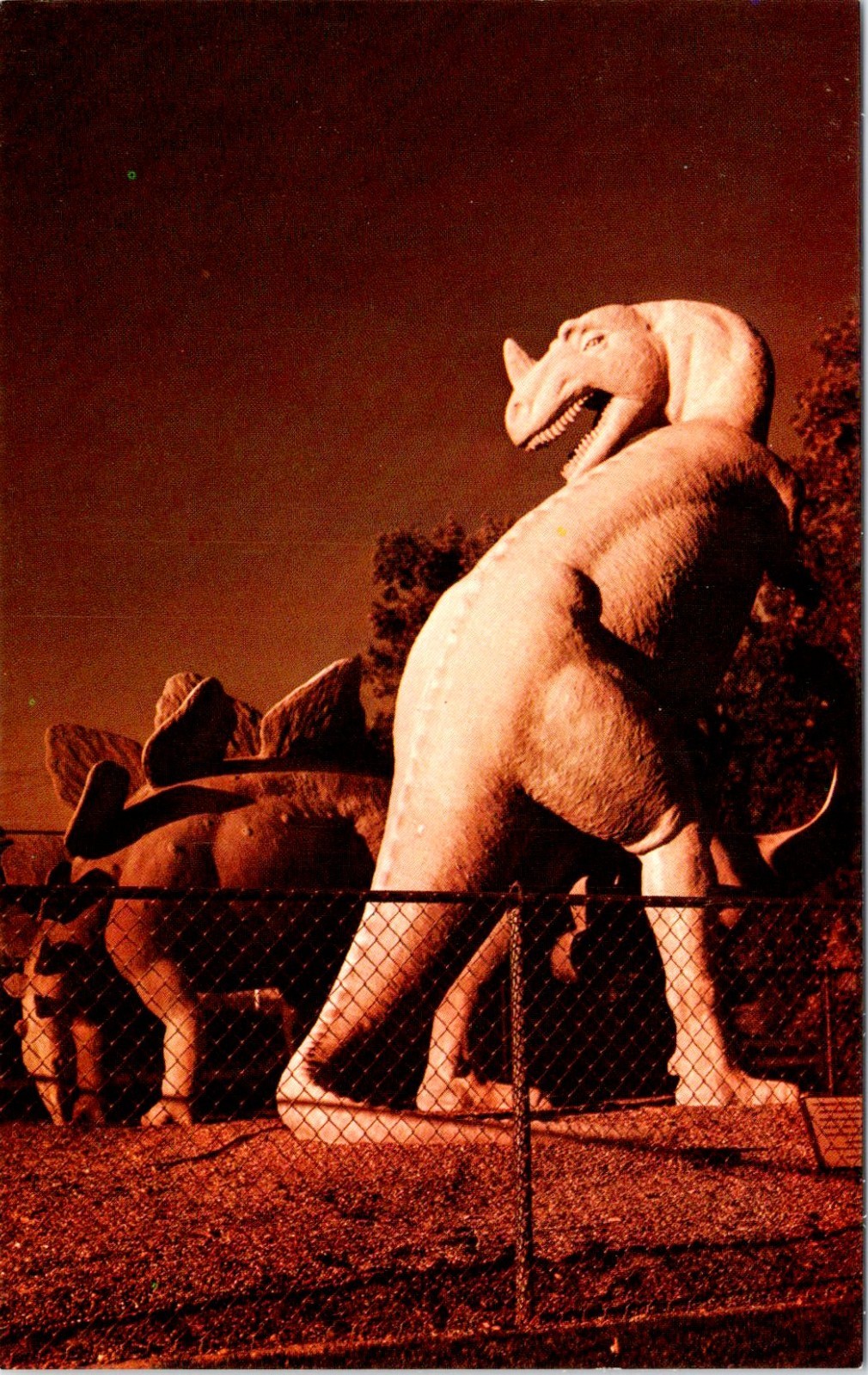 Vernal UT Utah JURASSIC DINOSAURS Ceratosaurus & Stegosaurus Sculpture Postcard