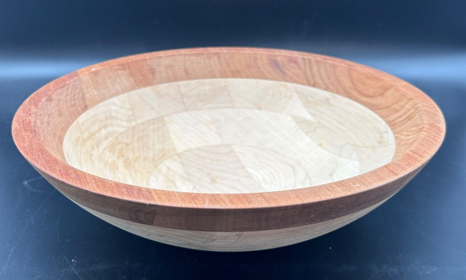Wood Bowl Two Tone Salad Fruit Bowl 10.75 in x 3.75 in
