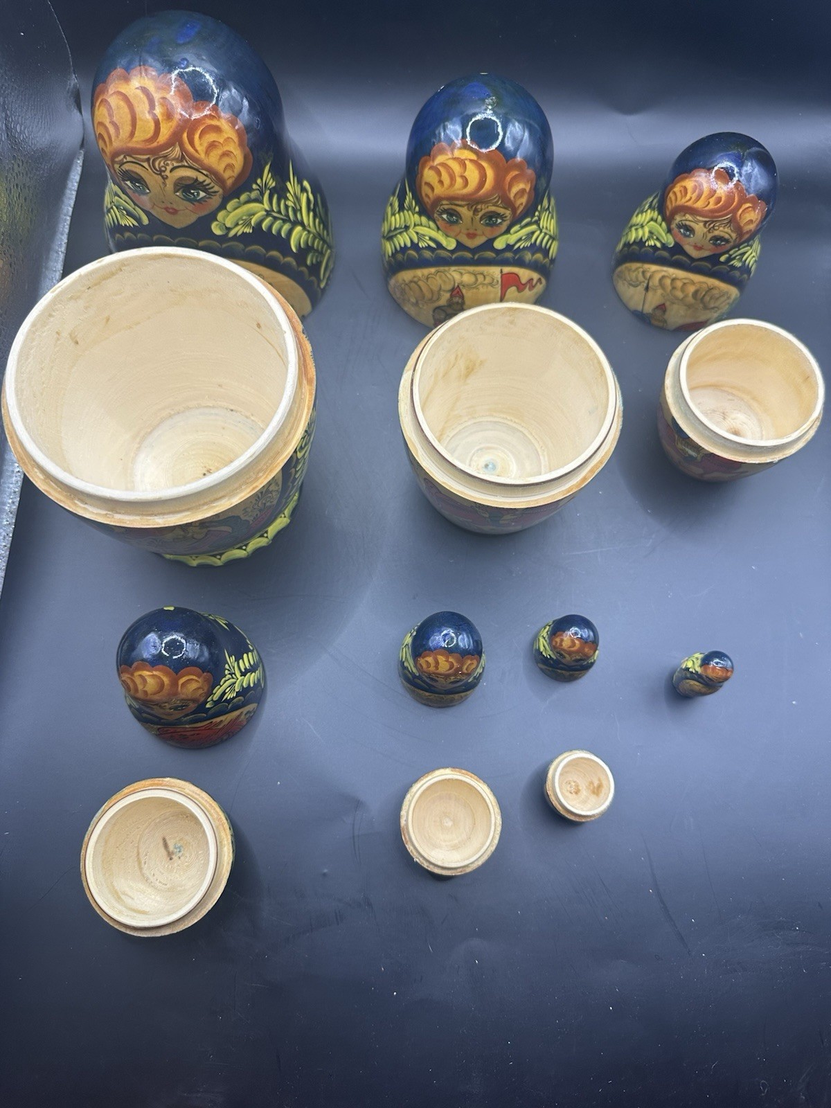 VTG Matryoshka Russian Nesting Dolls Fairytale 7 Piece Paint Storytelling Signed