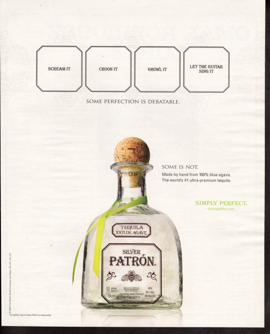 Vintage print advertisement Alcohol Silver Patron Debatable Scream it Croon It