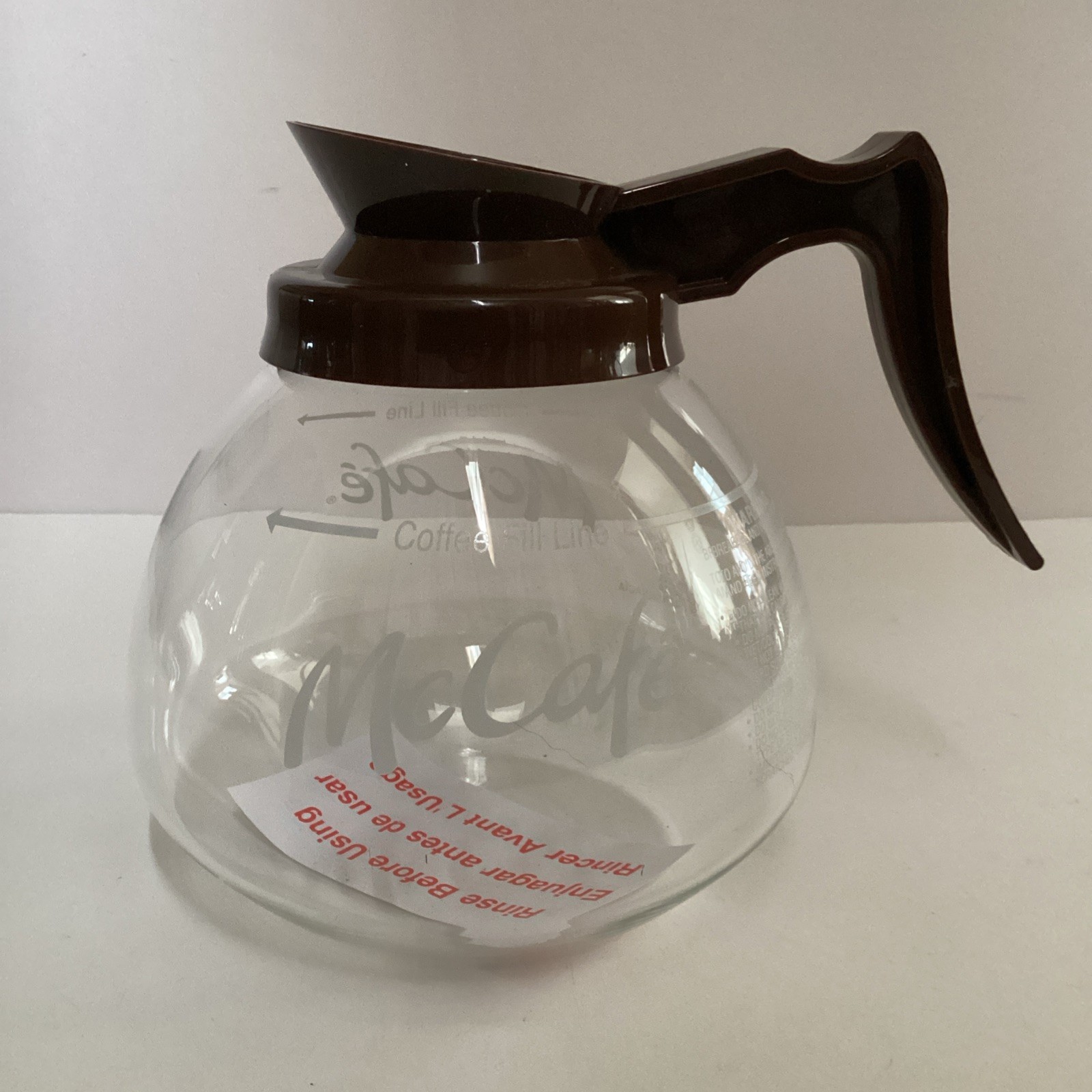 NEW McDonald’s McCafe Coffee Carafe Pot Glass Brown Plastic Handle Warmer NOS