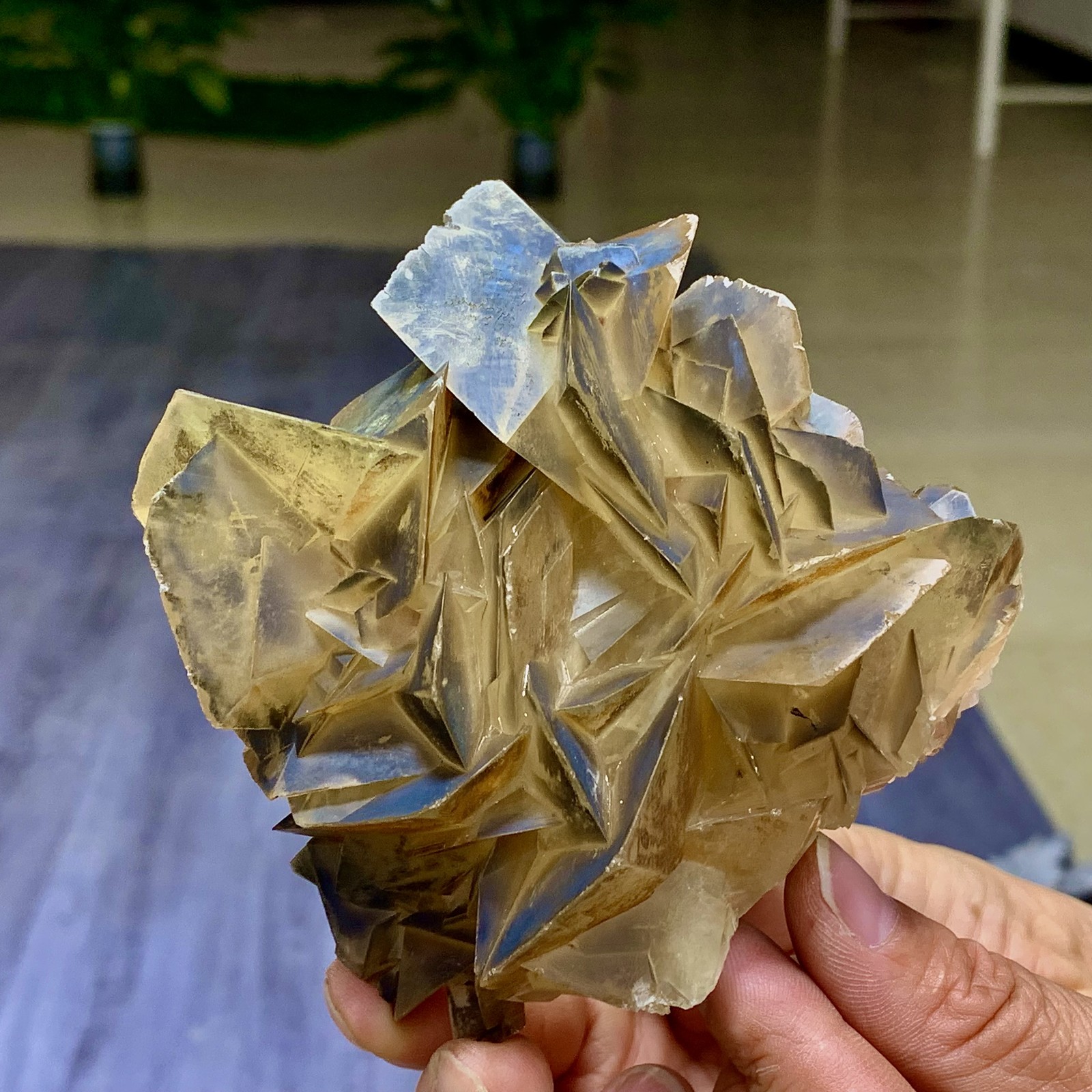 434G Natural transparent yellow black calcite crystal quartz mineral sample