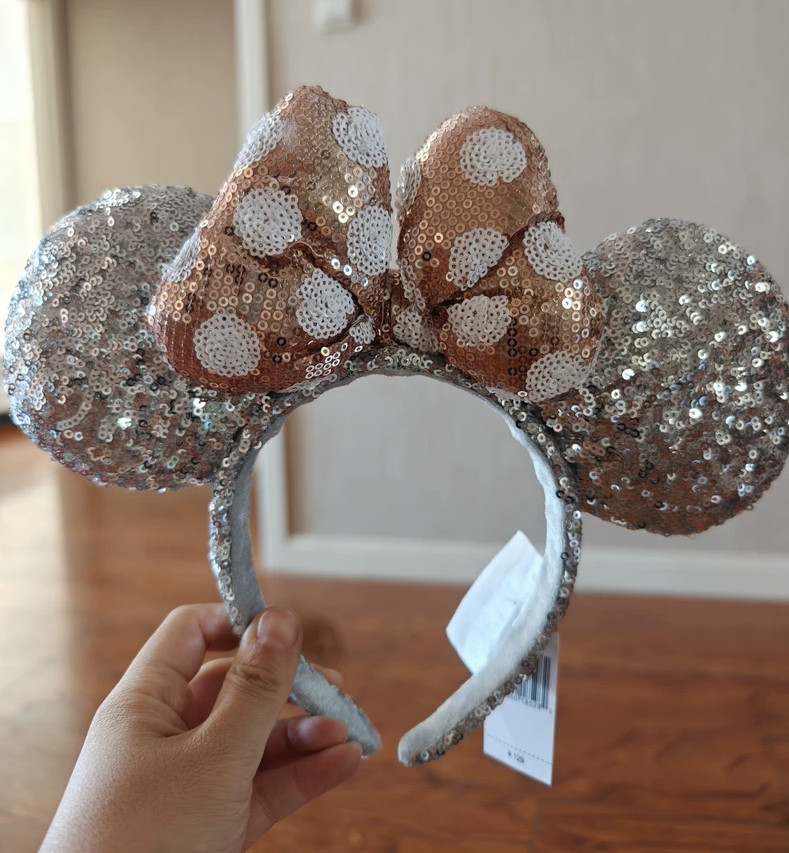 Polka Dot Rose Gold Silver Sequins Mickey Mouse Disney Parks Ears Headband