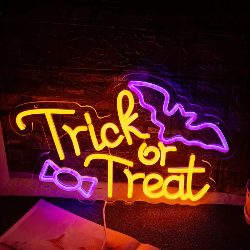 Halloween Trick or Treat Bat LED Neon Sign USB Powered 5V 15W Decor
