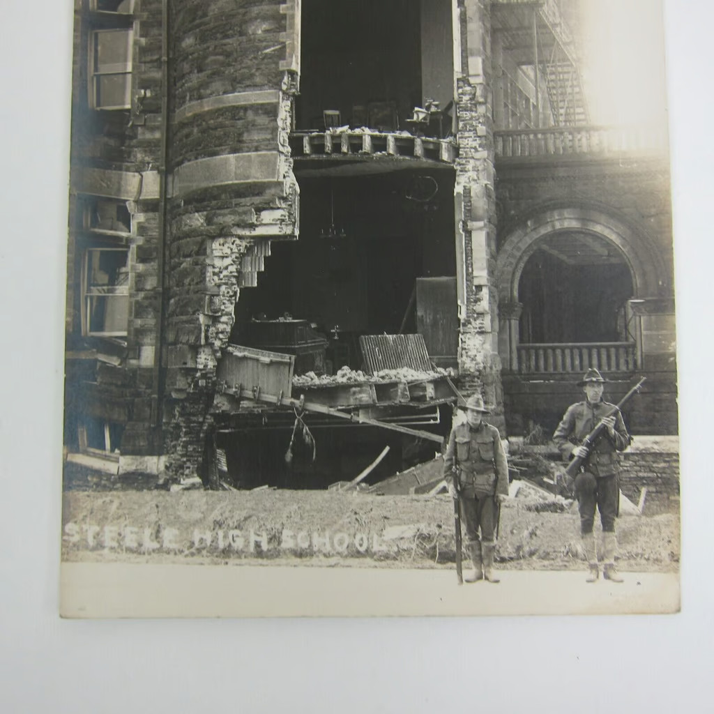 Real Photo Postcard RPPC 1913 Dayton Ohio Flood Steele High School Antique