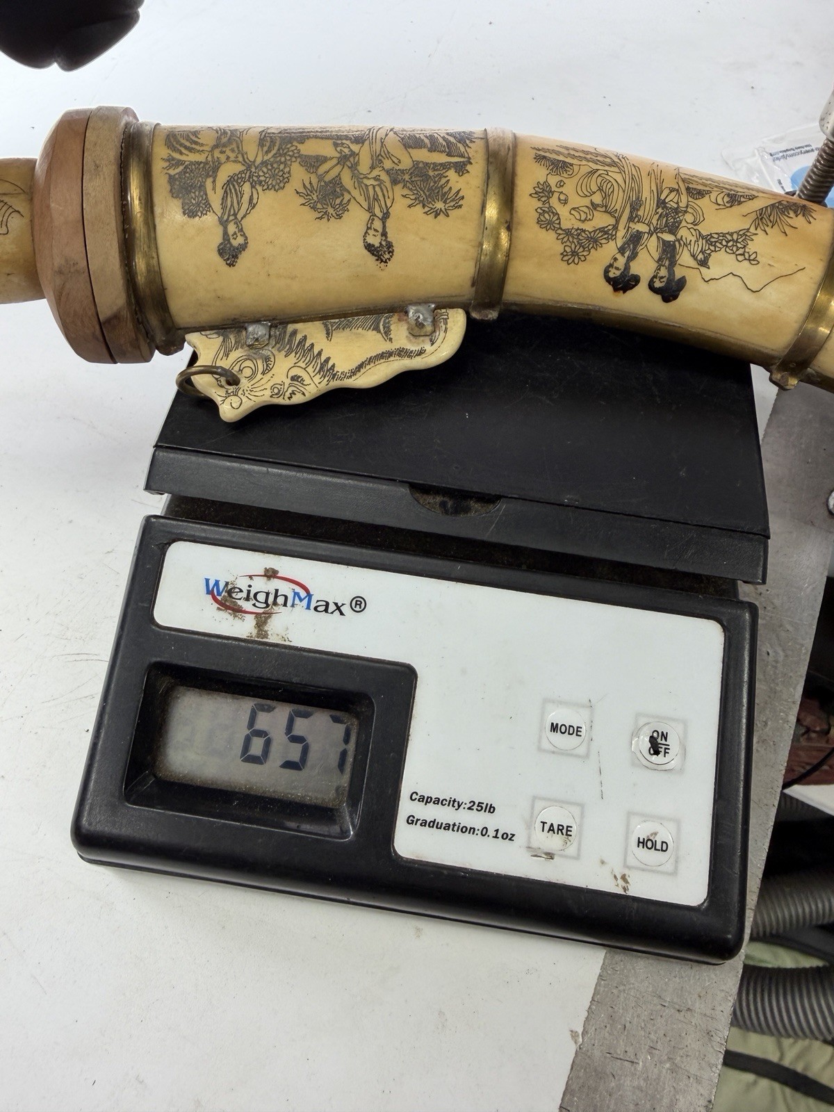 Antique Chinese Ceremonial Dagger Carved Bovine Bone Blade & Scabbard Vignettes
