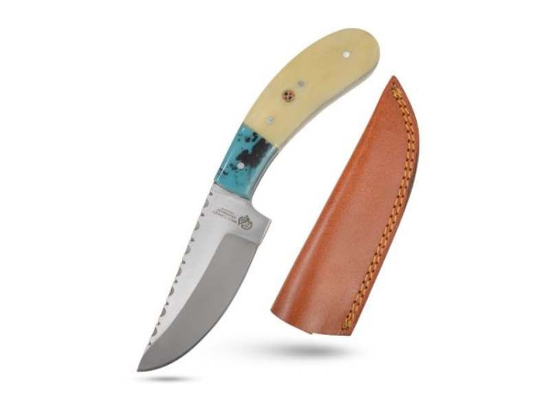 Wild Turkey Handmade Full Tang Fixed Blade Knife w/Real leather Carrying Case