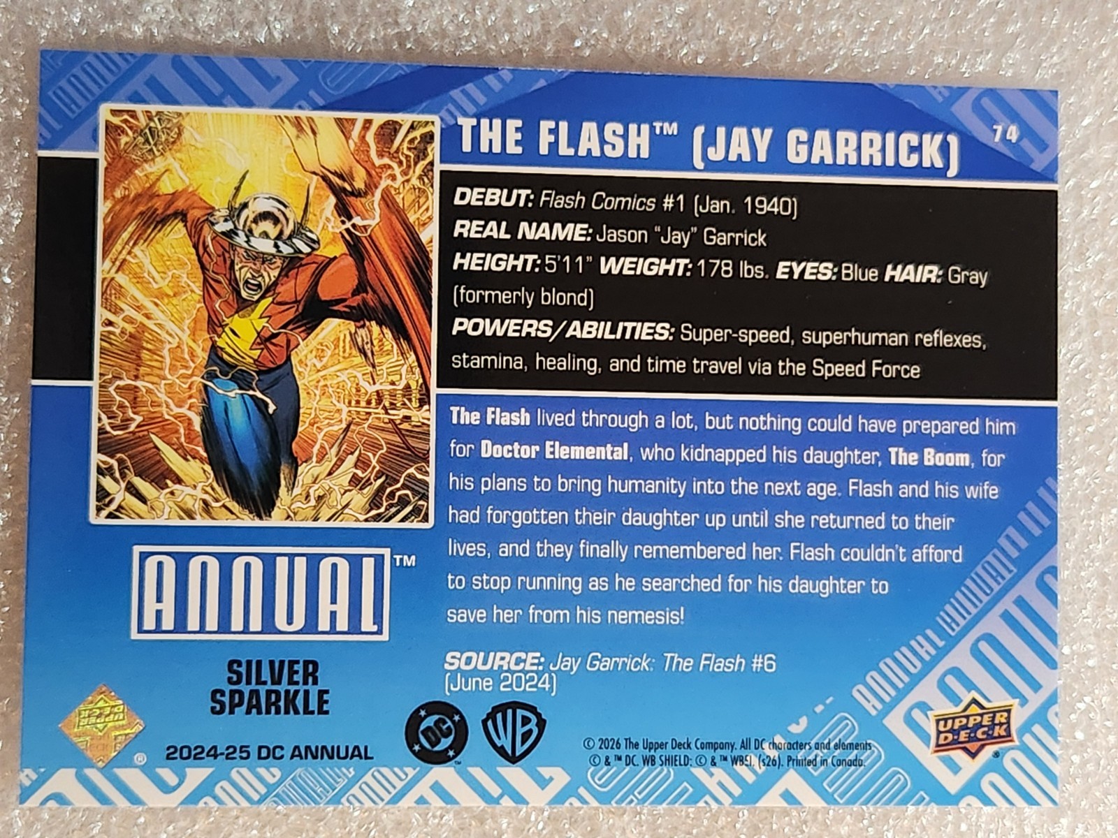 #74 THE FLASH JAY GARRICK 2024-25 Upper Deck DC Annual SILVER SPARKLE JSA