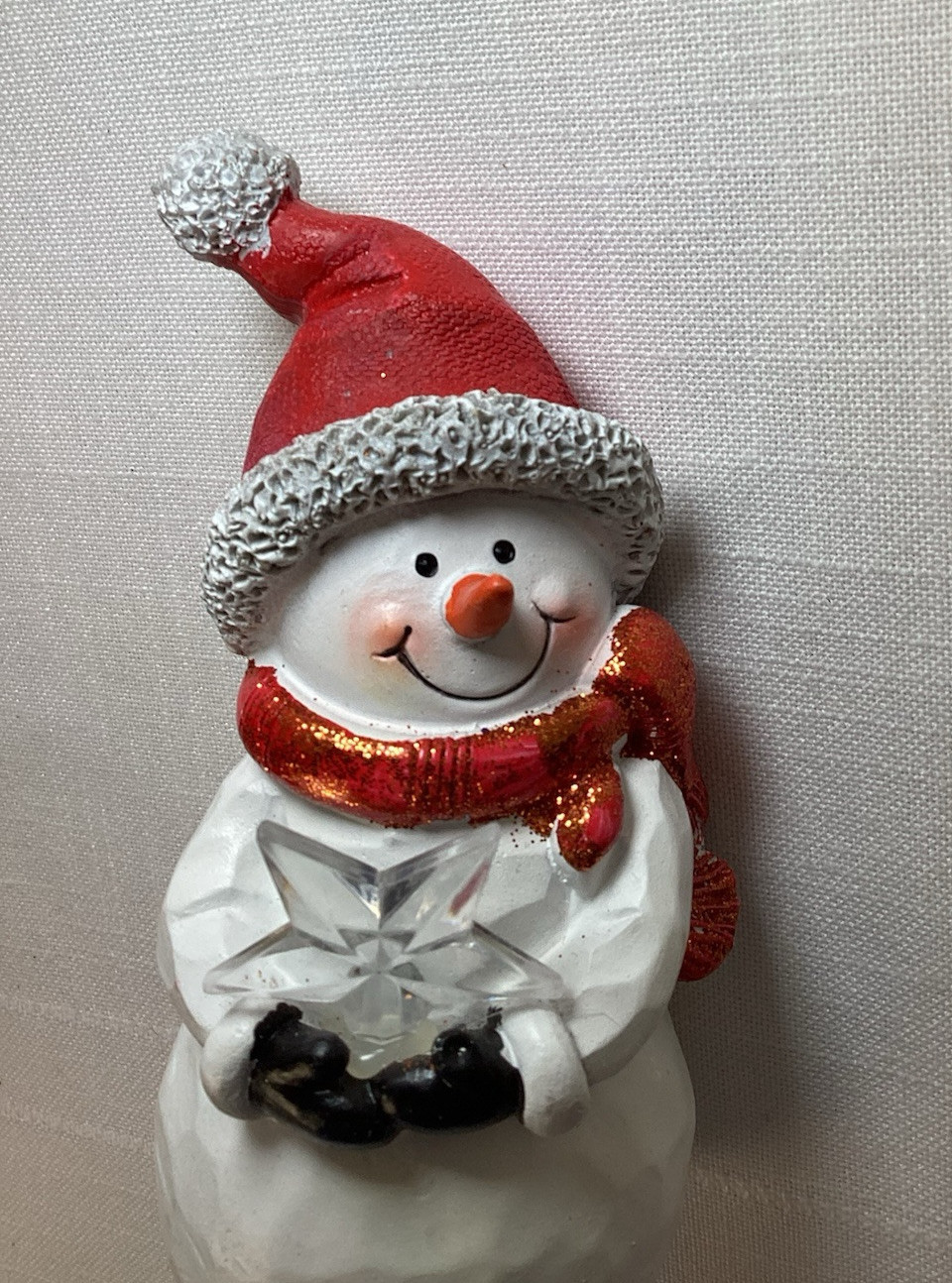 Snowman Holding a Changing Multicolor Light Up Star, Santa Hat Christmas, 5″