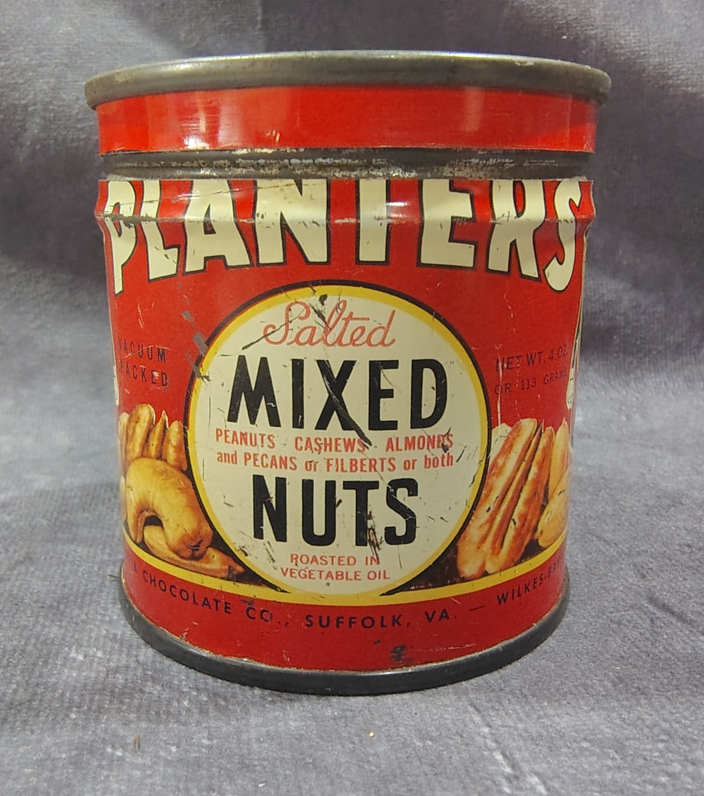 Vintage Advertising 1944 Planter’s Peanuts Can, Salted Mixed Nuts Crisp