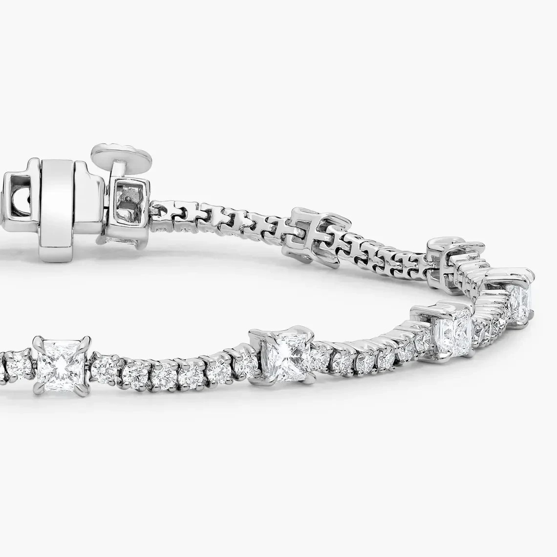 Floral Princess with Round Brilliant Diamond Tennis Bracelet 14K White Gold Over