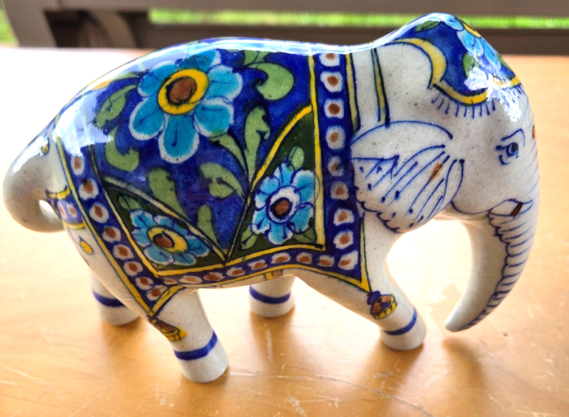 hand-painted Jaipur blue pottery elephant figurine