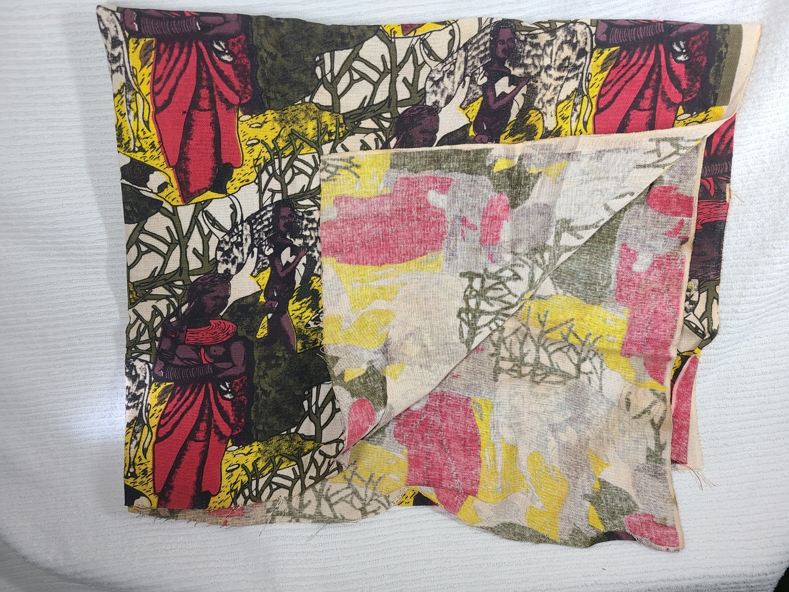 Vtg Jute Burlap 1 Yard Fabric Uncut African Woman Print 1970s Retro Upholstery