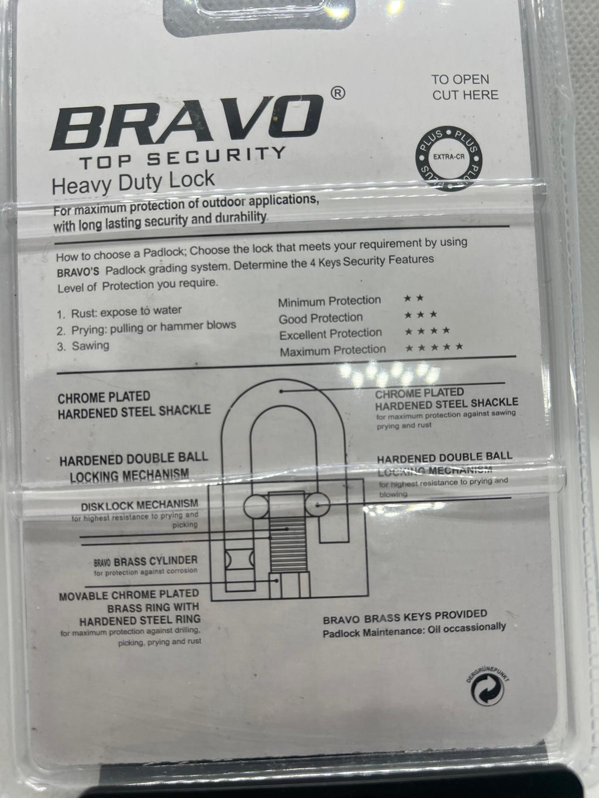 2 PACK Bravo Heavy Duty Padlock with 4keys 50 mm House, Warehouse A+++ M-1