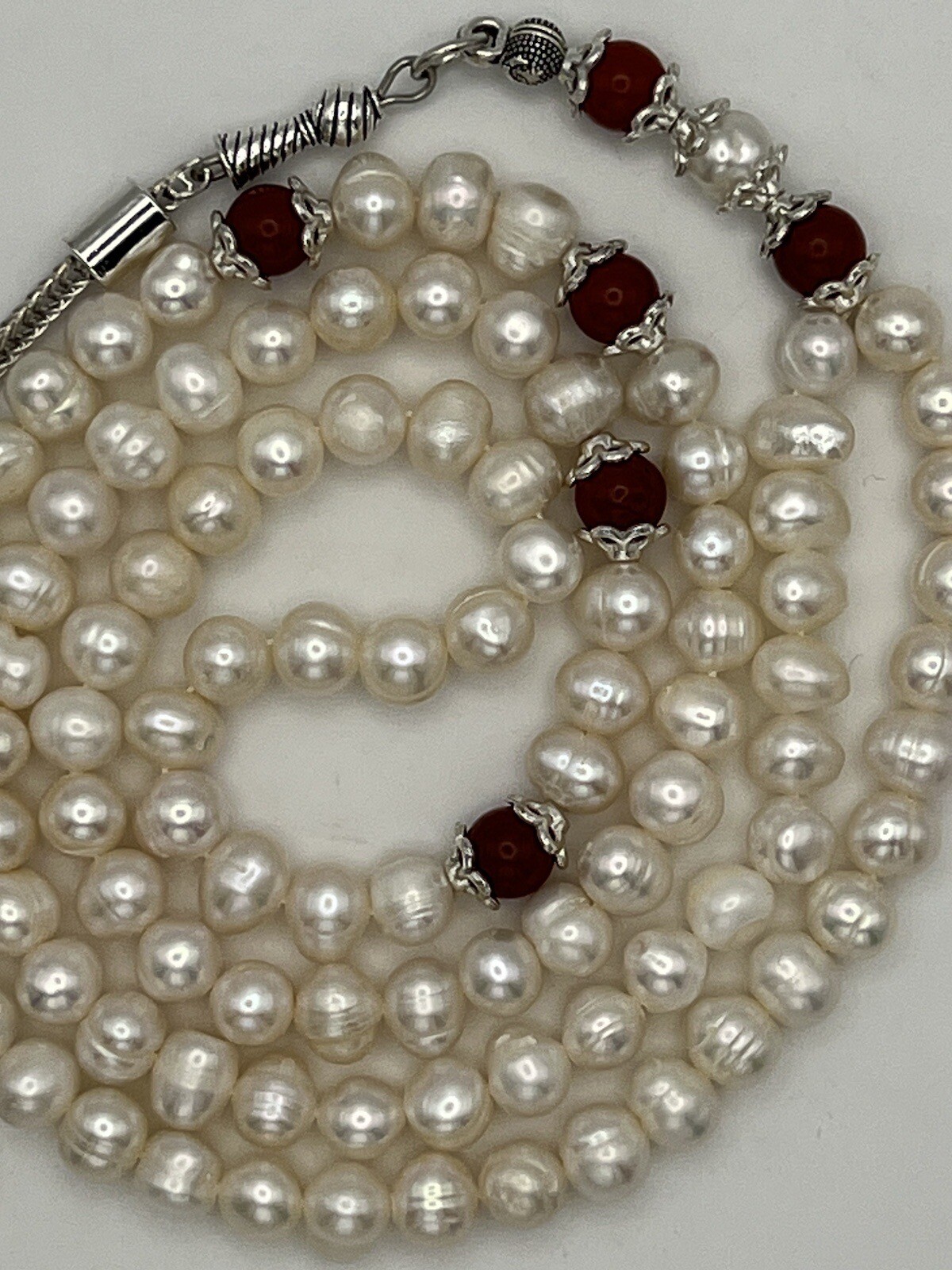 Natural Pearl Tasbih Misbaha With Red Jasper Rosary Prayer Bead مسبحة لؤلؤ طبيعي