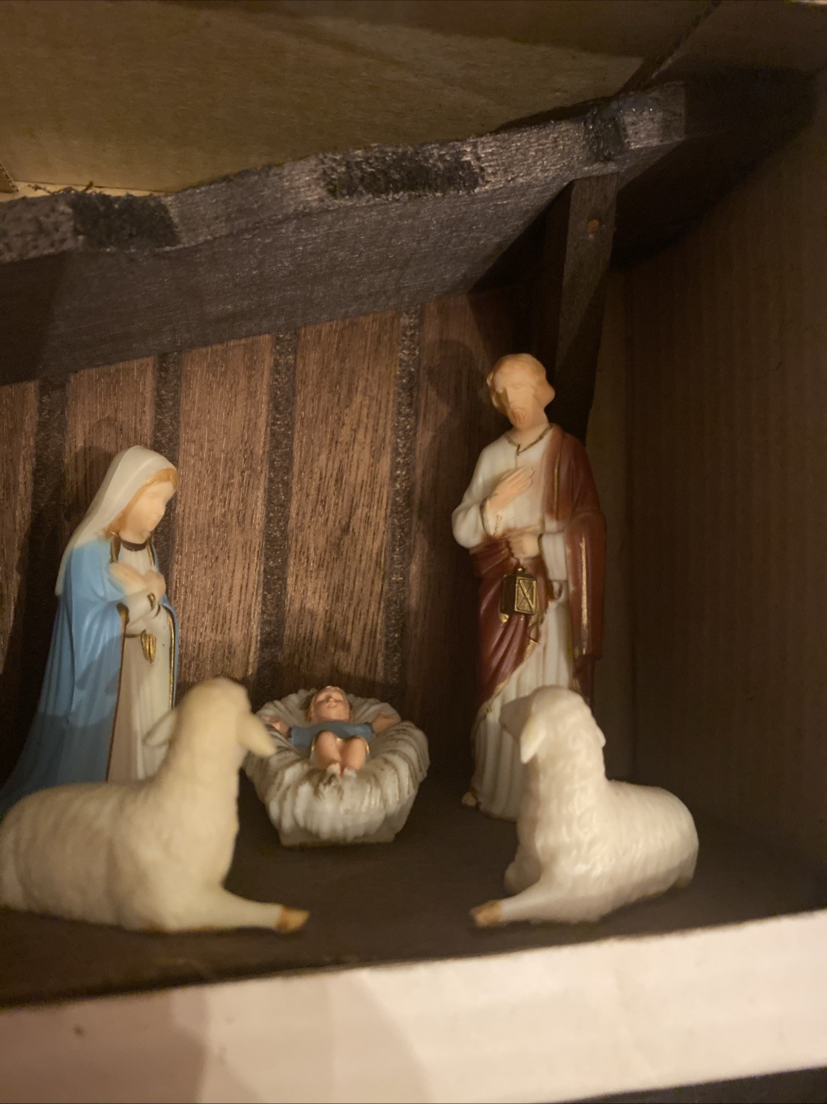 Vintage Similegno Christmas Nativity Scene Stable Plastic Figures Jesus Mary