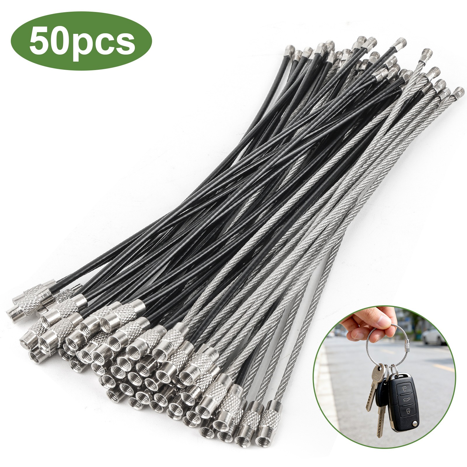 50 PCS Stainless Steel Wire Keychain 6.1″ Aircraft Cable Key Rings Luggage Tags