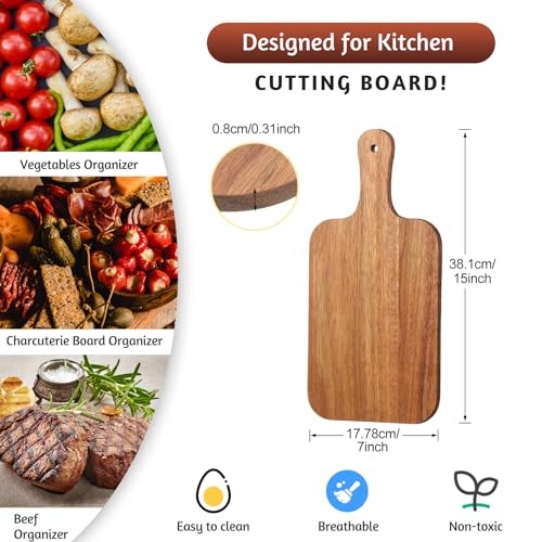 12 Pcs Bulk Wood Cutting Board with Handle Cutting Board Acacia Wood 15″ x 7″