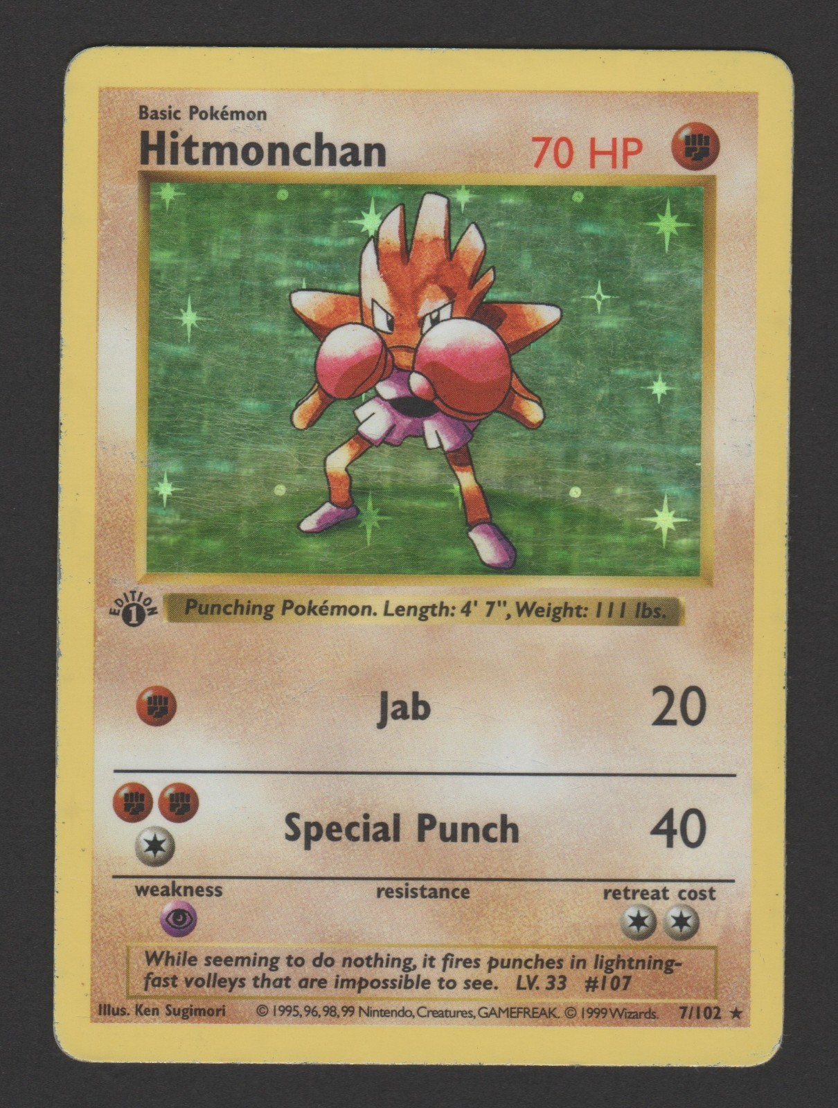 Hitmonchan Holo Shadowless 1st Edition Base Set 7/102 – Pokemon Card Holo Rare