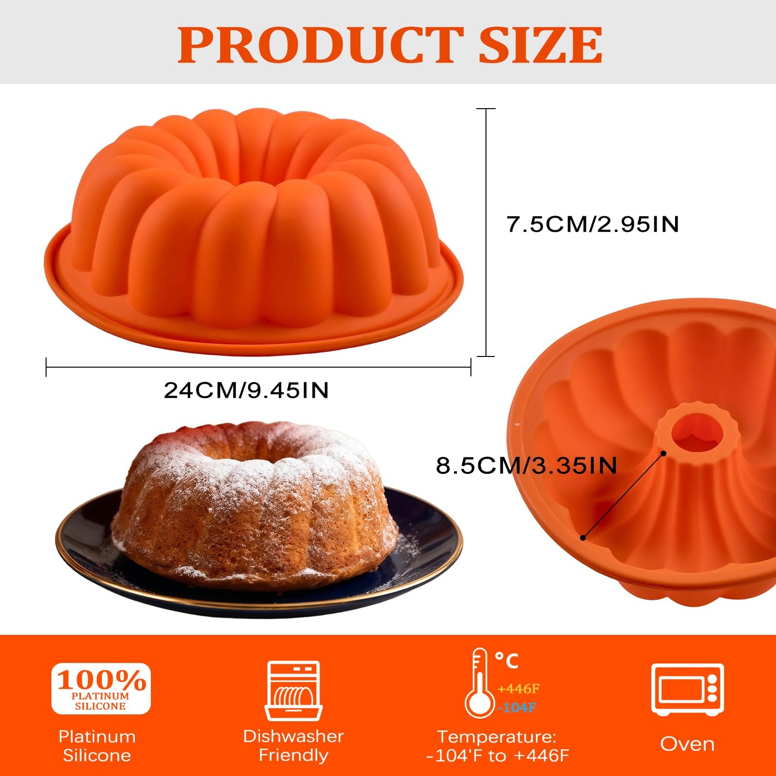 9.5″ Leak-proof Nonstick Silicone Cake Mold Bundt Cake Pan Baking Mold for Ch…