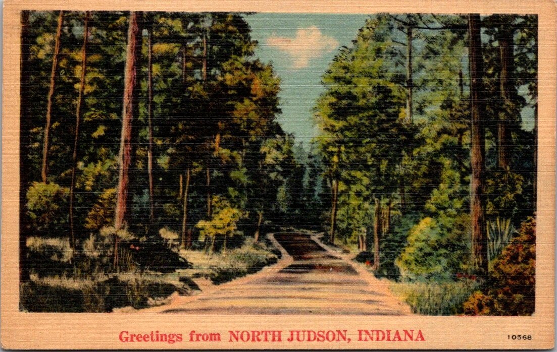 Judson IN Greetings From North Judson 1940s Scenic View Linen Postcard
