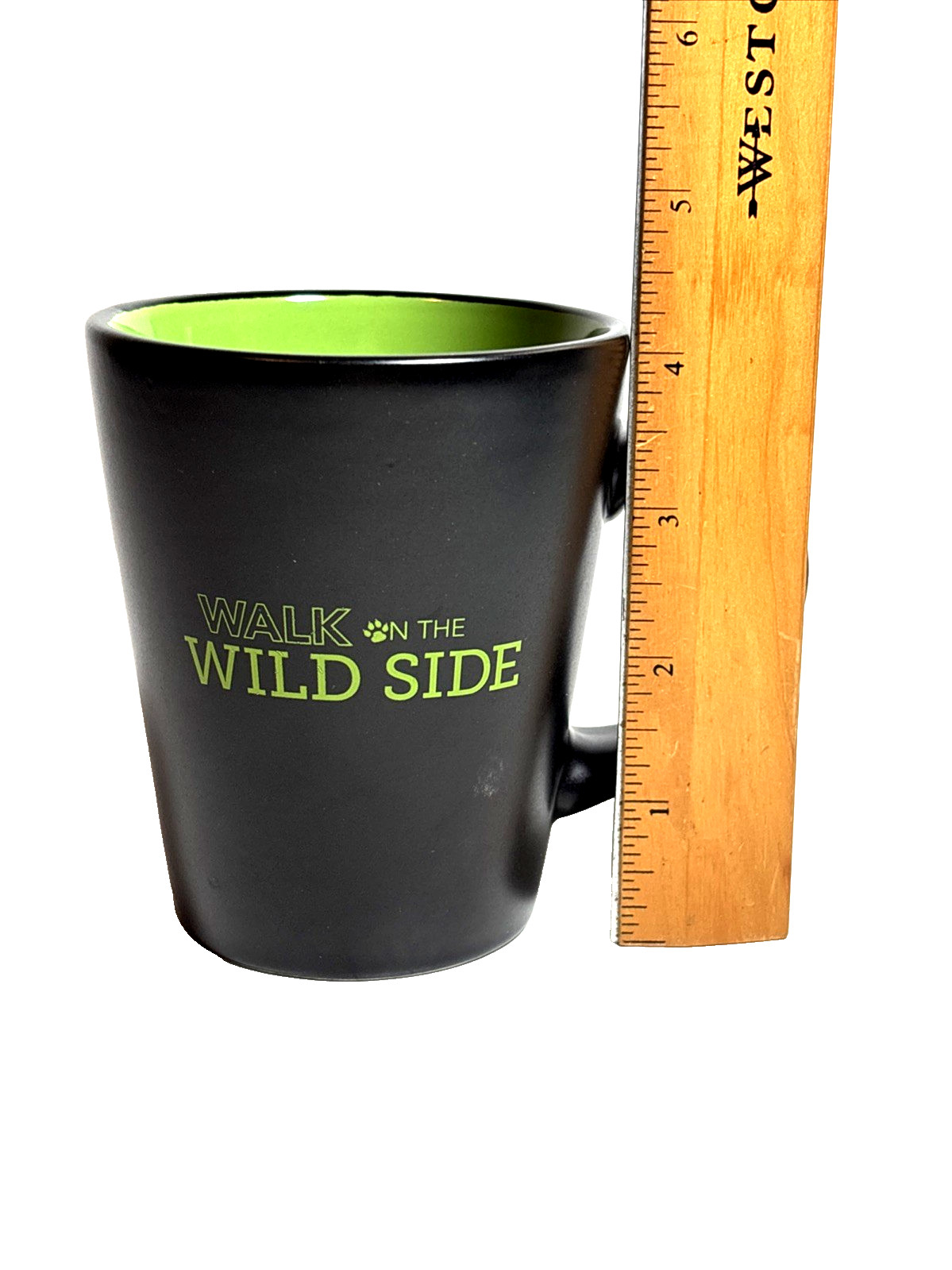WALK ON THE WILD SIDE Coffee Cup Mug, Black w/ Green Interior, 11 oz “Outdoorsy”
