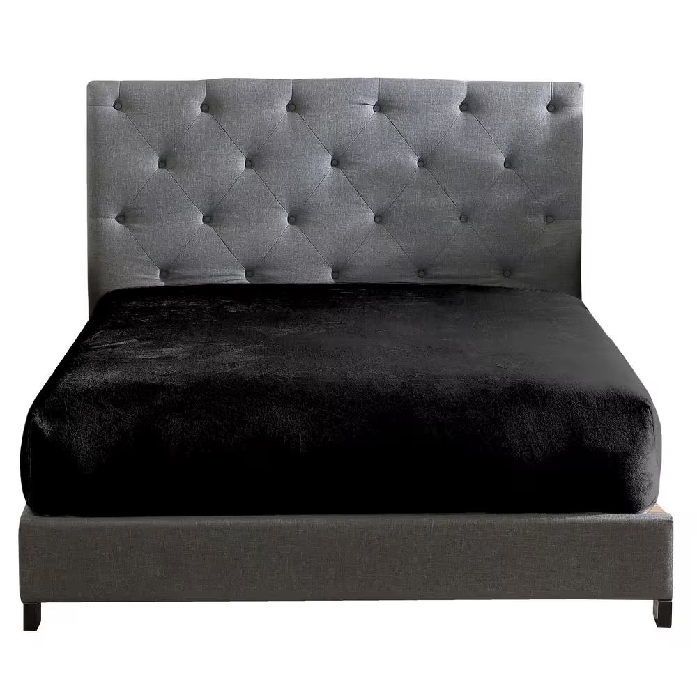 Polyester King Size Premium Flannel Plush Easy Fit 1-Piece Fitted Sheet, Black