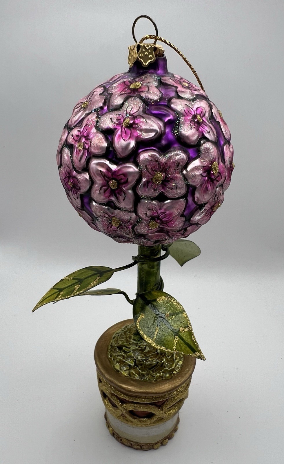 Hand-blown Glass Floral Topiary Christmas Ornament Pink Purple Victorian Style