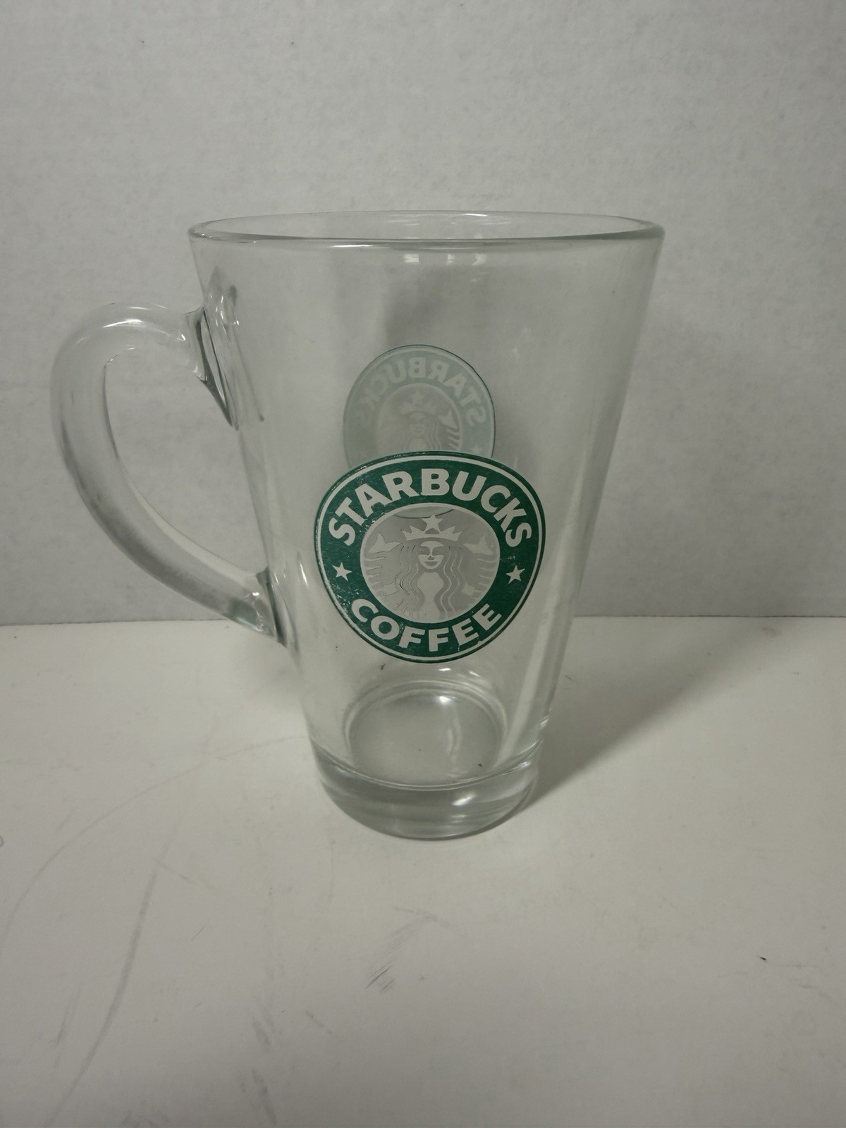 Vintage 90s Starbucks Clear Glass Siren Logo Conical 12oz Mug