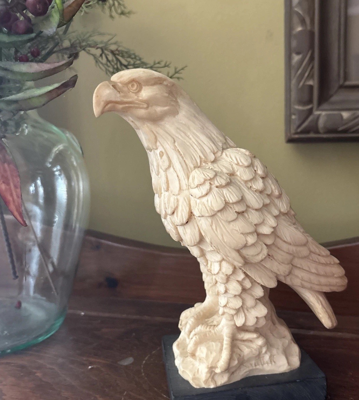 Regal White Eagle Statue by Sculptor A. Santini Classic Figures Italy Signed
