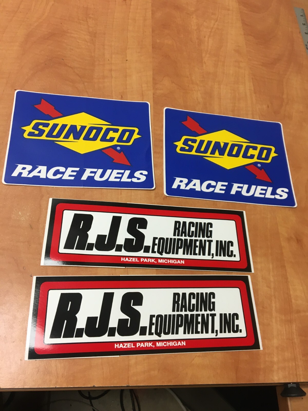 2x Original Sunoco Race Fuels Stickers & 2x R.J.S. Racing Equipment Hazel Park
