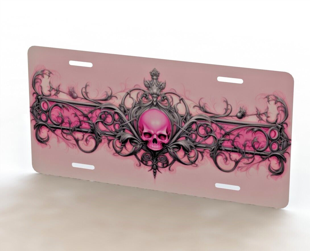 Gothic Pink Skull Barbed Novelty License Plate