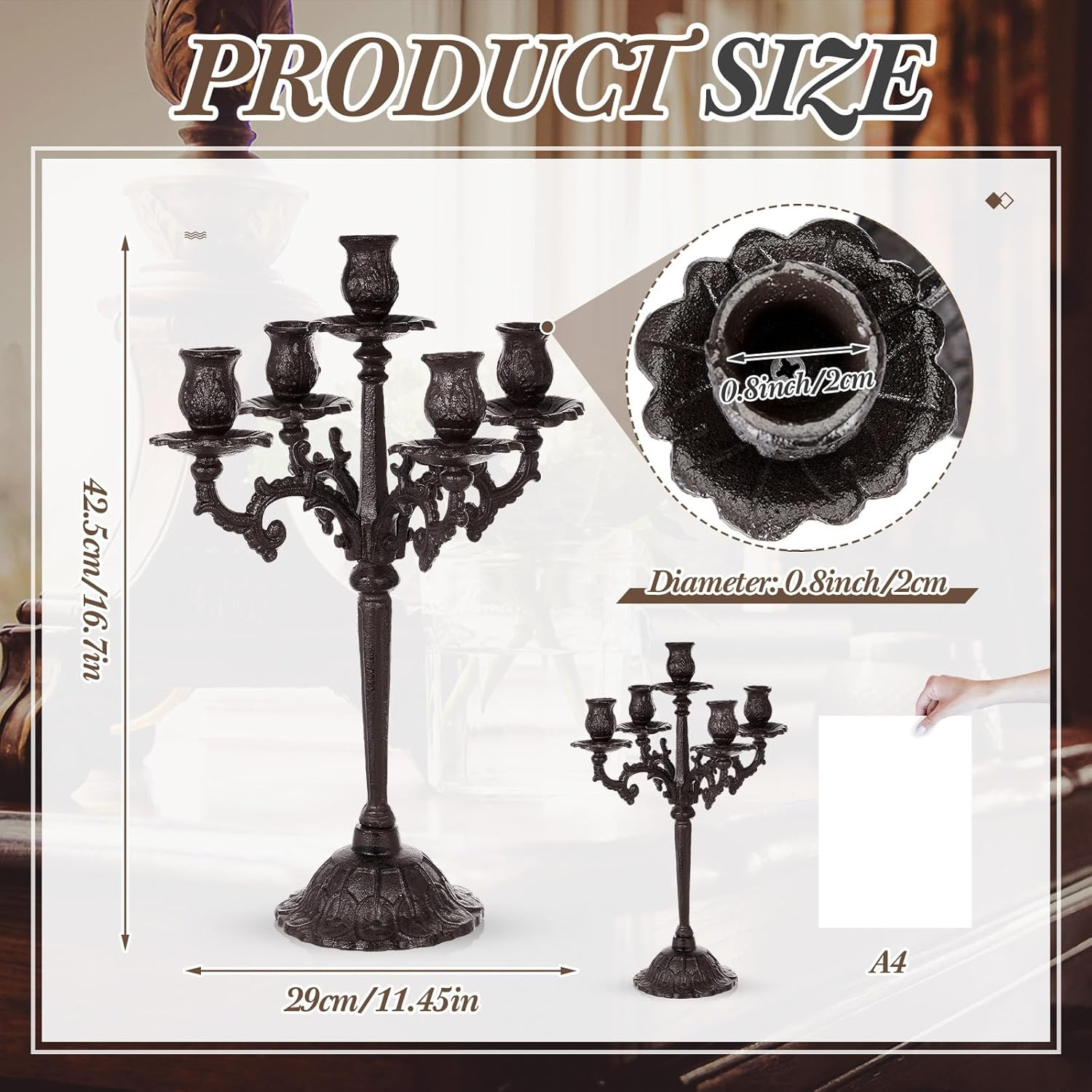 5 Arm Black Candelabra Set – Vintage Gothic Candlestick Holders for Events