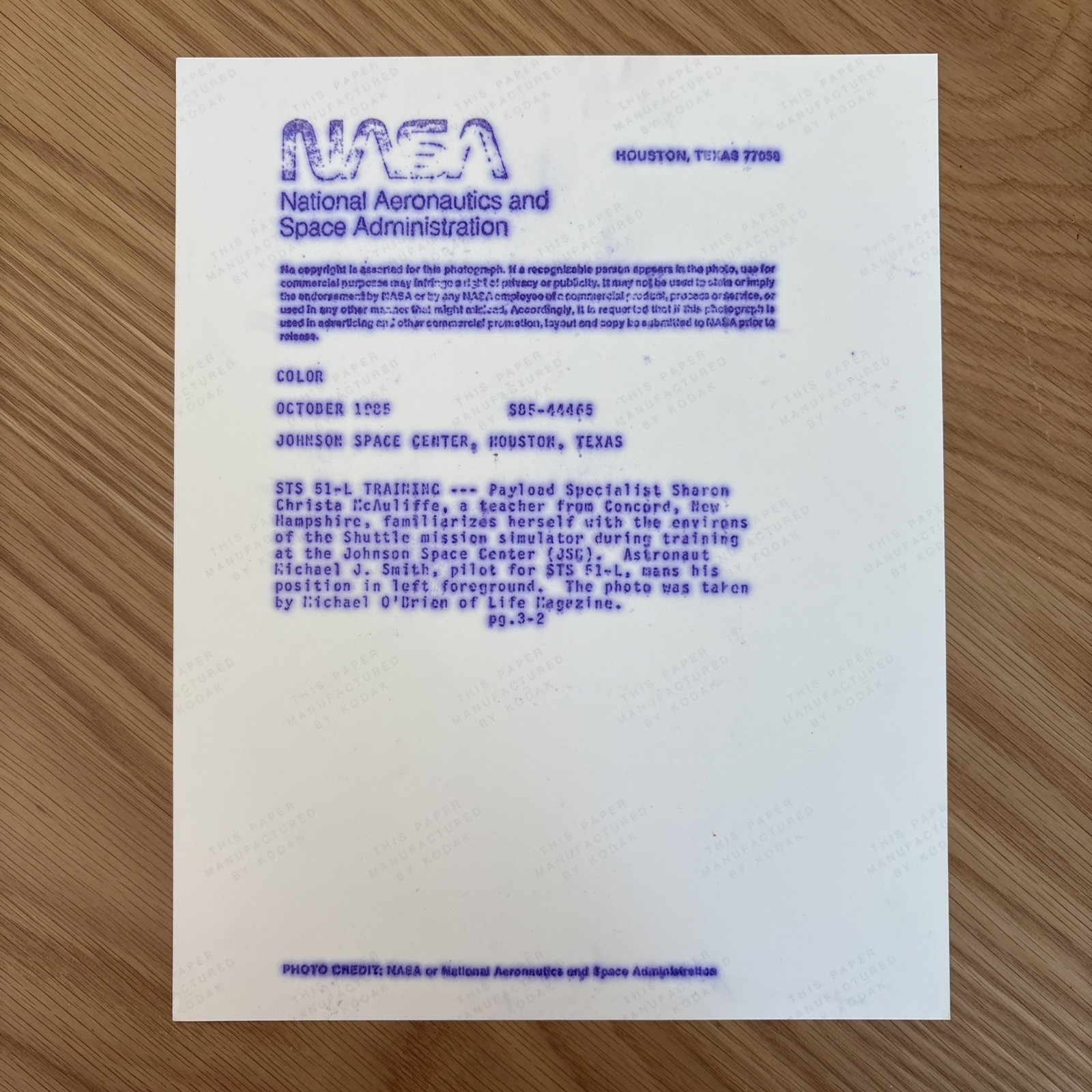 NASA Challenger Disaster Christa McAuliffe Red Letter 1st Gen Kodak Photo