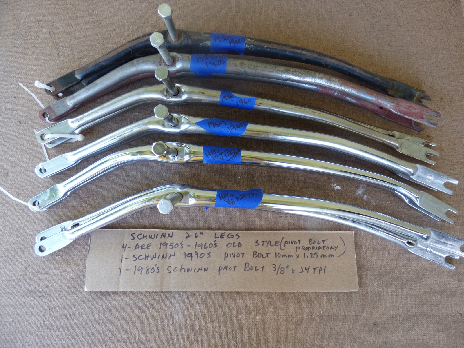 6 Pairs Schwinn 26″ Springer Fork Legs 1950’s, 1960’s,1970’s,1990’s **PARTS LOT*